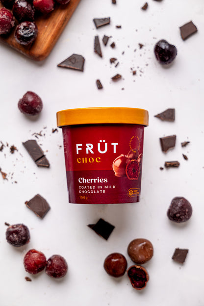 FRÜT Choc Cherries coated in Milk Chocolate
