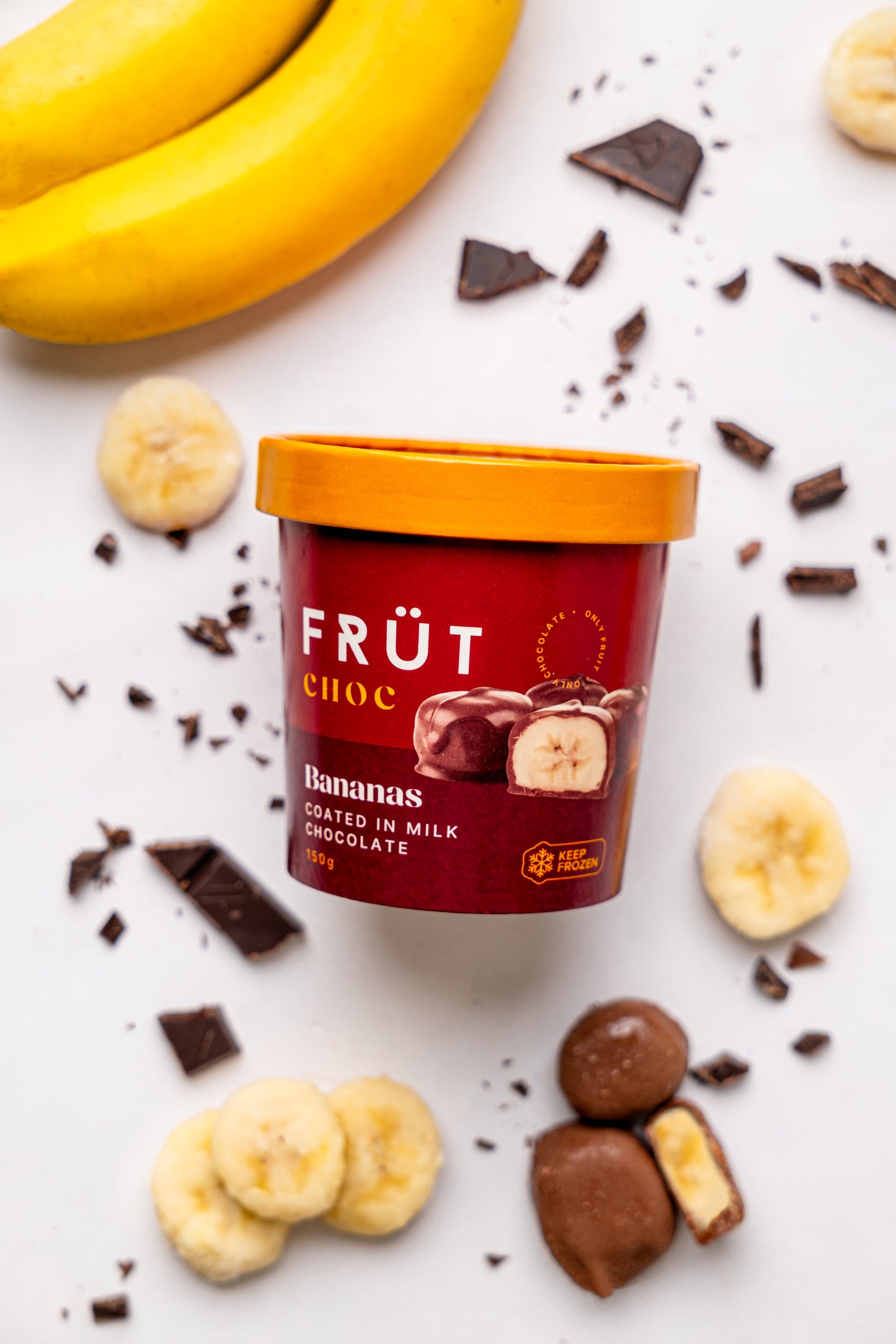 FRÜT Choc Bananas coated in Milk Chocolate